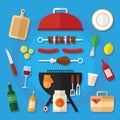 Picnic and Barbecue Food Icon Set in a Flat Design