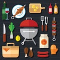 Picnic and Barbecue Food Icon Set in a Flat Design