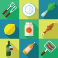 Picnic and Barbecue Food Icon Set in a Flat Design