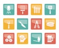 Picnic, barbecue and grill icons over colored background