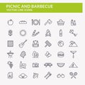 Picnic and barbecue line icons. Royalty Free Stock Photo