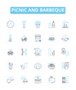Picnic and barbeque vector line icons set. Picnic, Barbeque, BBQ, Outdoor, Grill, Cookout, Feast illustration outline Royalty Free Stock Photo