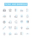 Picnic and barbeque vector line icons set. Picnic, Barbeque, BBQ, Outdoor, Grill, Cookout, Feast illustration outline Royalty Free Stock Photo