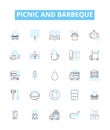 Picnic and barbeque vector line icons set. Picnic, Barbeque, BBQ, Outdoor, Grill, Cookout, Feast illustration outline Royalty Free Stock Photo