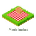 Picnic bascet icon, isometric style.