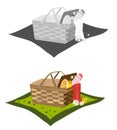 Picnic basket and blanket Royalty Free Stock Photo