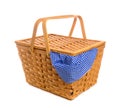 Picnic basket with blue gingham, checked cloth Royalty Free Stock Photo