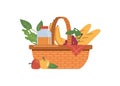 Picnic basket with food and drinks, fresh fruits Royalty Free Stock Photo