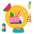 Picnic Basket, Food, Drinks Vector Illustration Royalty Free Stock Photo