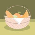 picnic basket fresh banana orange pear and bread Royalty Free Stock Photo