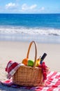 Picnic basket with fruits by the ocean Royalty Free Stock Photo