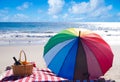 Picnic basket with fruits by the ocean Royalty Free Stock Photo