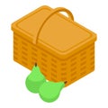 Picnic basket grapes icon isometric vector. Wicker box