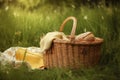 Picnic Basket Grass Garden Concept Holiday Weekend Spring Summer Vacation Royalty Free Stock Photo