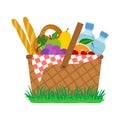 Picnic basket on grass. Vector Royalty Free Stock Photo