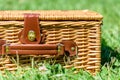 Picnic Basket Hamper In Green Grass Royalty Free Stock Photo