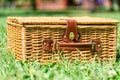 Picnic Basket Hamper In Green Grass Royalty Free Stock Photo