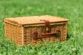 Picnic Basket Hamper In Green Grass Royalty Free Stock Photo