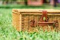 Picnic Basket Hamper In Green Grass Royalty Free Stock Photo