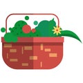 Picnic basket icon, flat vector isolated illustration. Summer camping, nature picnic.