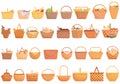 Picnic basket icons set, cartoon style