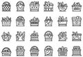 Picnic basket icons set, outline style