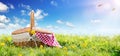Picnic - Basket On Meadow Royalty Free Stock Photo