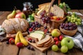 picnic basket overflowing with sandwich fixings, fruit, and chips Royalty Free Stock Photo