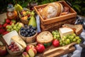 picnic basket overflowing with sandwich fixings, fruit, and chips Royalty Free Stock Photo