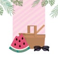 Picnic basket with portion of watermelon