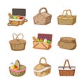 picnic basket set cartoon vector illustration Royalty Free Stock Photo