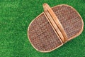 Picnic Basket On The Summer Lawn, Top View Royalty Free Stock Photo