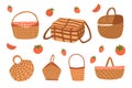 Picnic baskets vector set isolated graphic elements. Picnic baskets doodle icon collection. Outdoor picnic