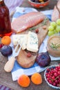 Picnic on the beach at sunset in the style boho, food and drink conception Royalty Free Stock Photo