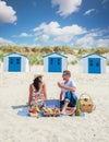 Picnic on the beach Texel Netherlands, couple having picnic on the beach of Texel