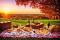 a picnic with beautiful autumn landsca.