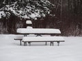 Picnic Bench Covered With Snow