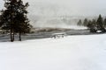 Picnic bench Yellowstone Winter Snow Madison River Royalty Free Stock Photo