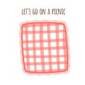 Picnic blanket park isolated Red Gingham tablecloth Outdoors summer picnic background. Checkered plaid