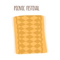 Picnic blanket park isolated Yellow gingham tablecloth Outdoors summer picnic background. Checkered plaid