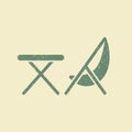 Picnic, camping table and folding chair simple icon vector. Flat symbol of camping in retro style.
