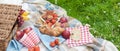 Picnic in the celebration of the king`s day. Lunch in the garden. Orange accessories. Spring in the Netherlands. Postcard and text