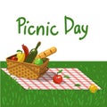 Picnic classic basket on grass.banner usefall in social networks design with copy space.Vector illustration Royalty Free Stock Photo