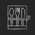 Picnic cutlery chalk white icon on black background