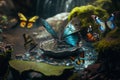 Picnic with Fantasy Creatures by Glittering Waterfall: Unreal Engine 5\'s Hyper-Detailed Epic Tale