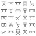 Picnic folding furniture icons set, outline style