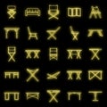 Picnic folding furniture icons set vector neon