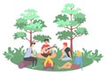 People Leisure in Forest, Picnic and Friend Vector Royalty Free Stock Photo