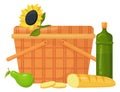 Picnic hamper icon. Cartoon food party basket