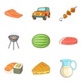 Picnic icons set, cartoon style